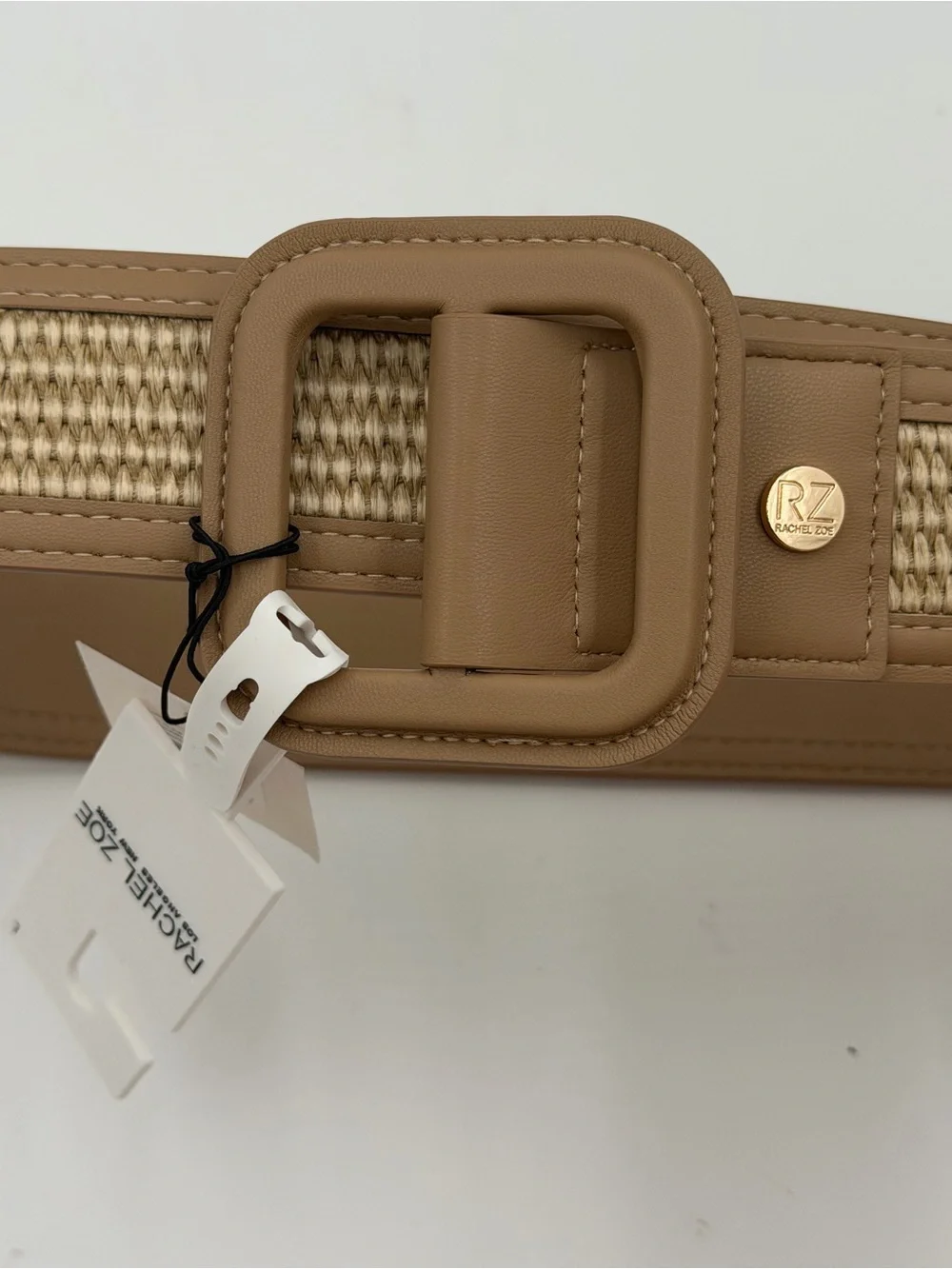 NWT Rachel Zoe Tan Braided Straw Waist Belt Size L